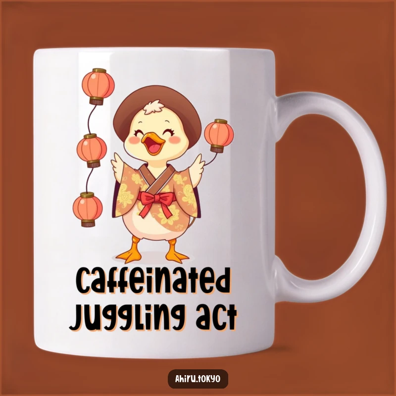 Funny Juggling Duck Mug: Vibrant Kimono Design, Hilarious Gift for Fun Lovers