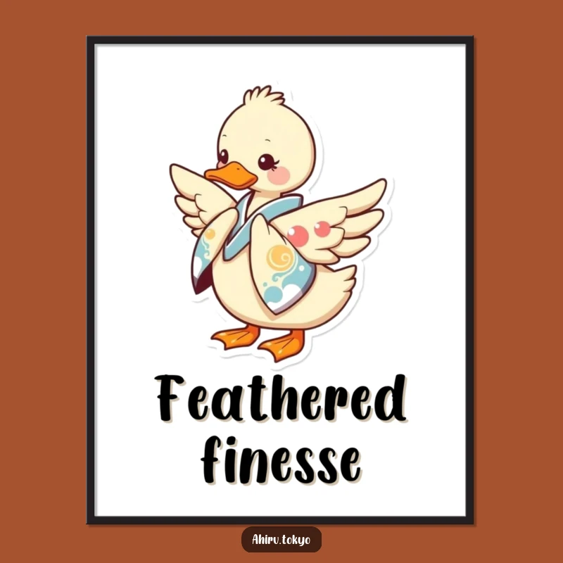 Funny Kimono Duck Digital Art: Graceful Bow Print, Humorous Wall Decor Gift