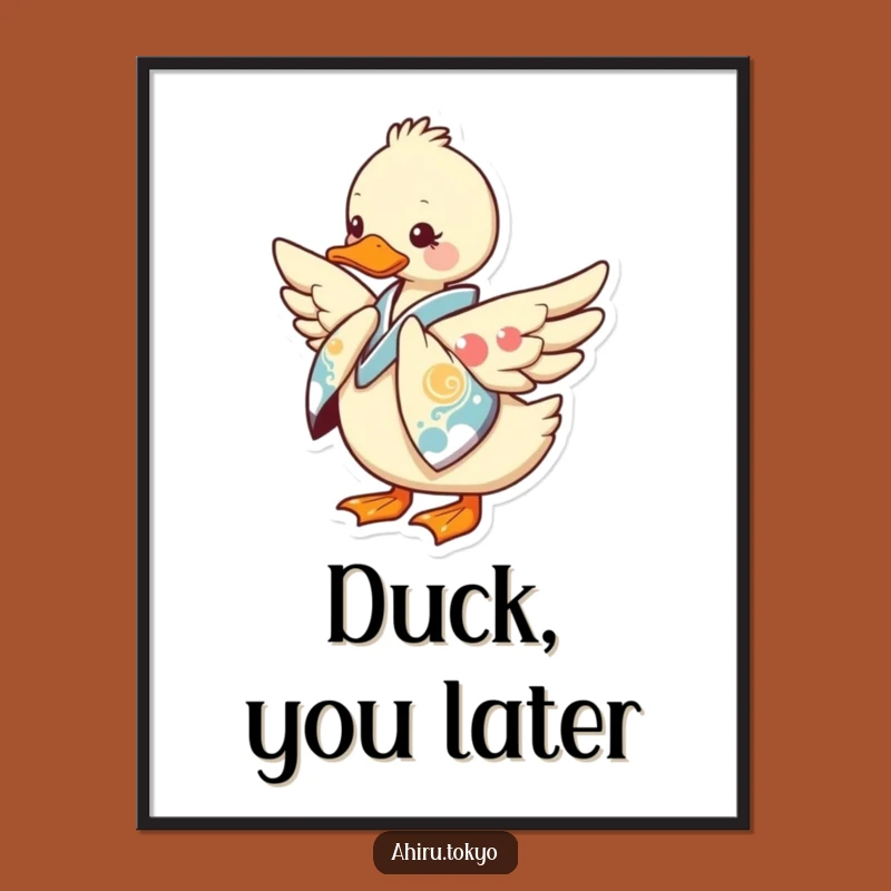 Funny Kimono Duck Poster: Elegant Bow Artwork, Humorous Wall Decor Gift
