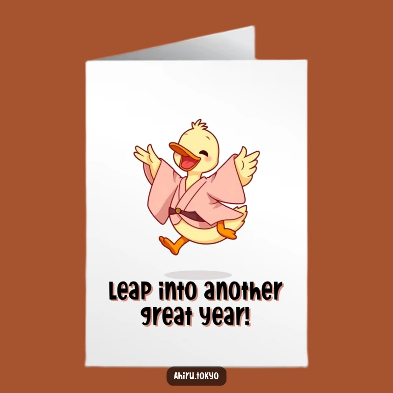 Free Printable Birthday Card: Leaping Kimono Duck - Energetic Downloadable Gift!