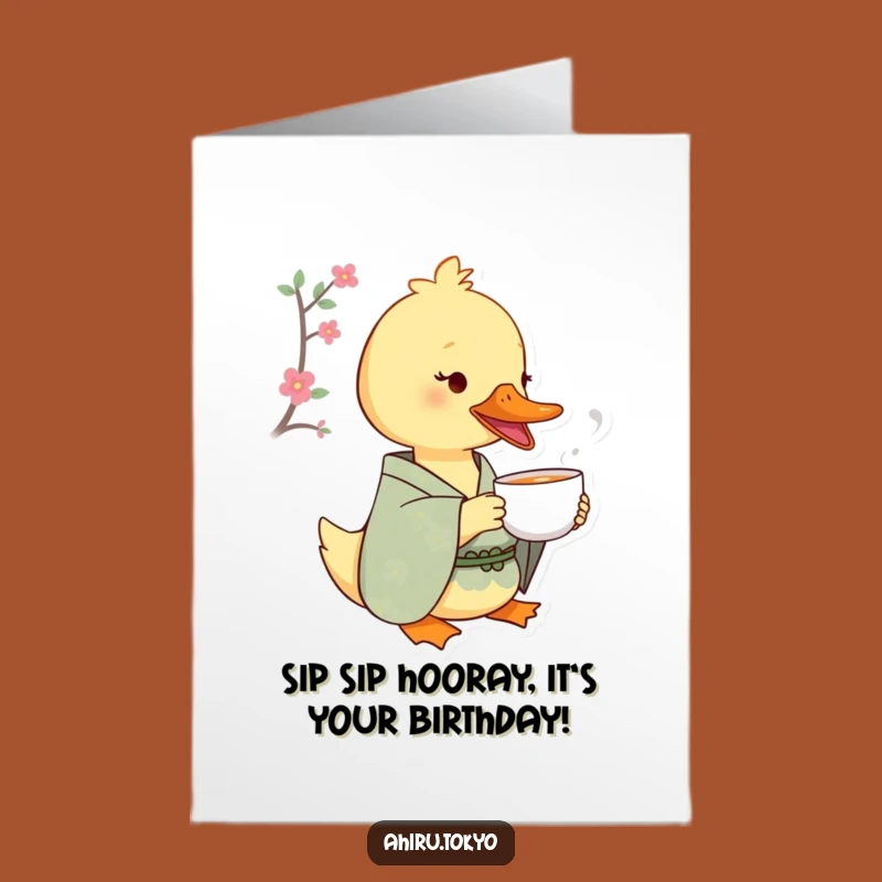 Free Printable Birthday Card: Tea-Sipping Kimono Duck - Delightful Downloadable Gift!