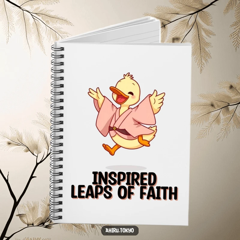Funny Leaping Duck Notebook: A duck in a flowing kimono leaps energetically, perfect for journaling with a humorous and dynamic touch.