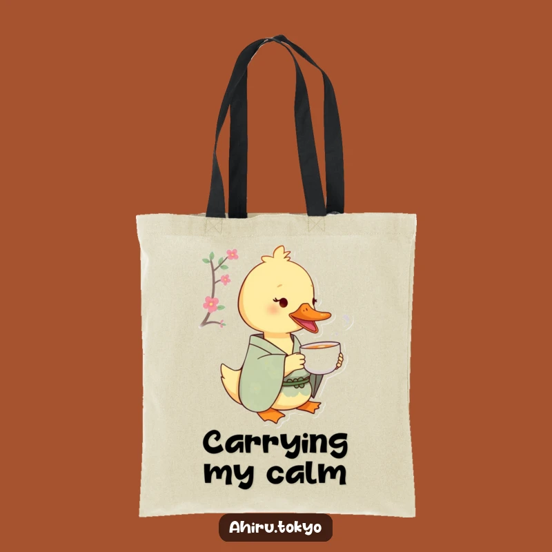 Funny Tea Sipping Duck Tote Bag: Patterned Kimono Carry-all, Humorous Style Gift